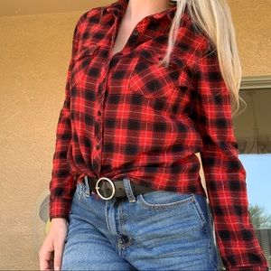 Q Red/Black long sleeve flannel, size S